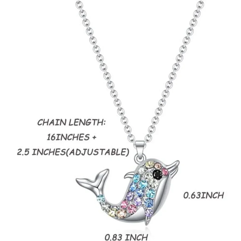 Dolphin Silver Necklace for Girls Women Rainbow Gift Ocean Jewelry Fashion